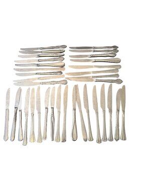 Vintage Mixed Stainless Steel Knives Set Of 30 With Various Patterns & Handles